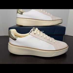 Cole Haan GrandPro Topspin Sneakers Shoes Optic White Gold Leopard Womans 9.5B